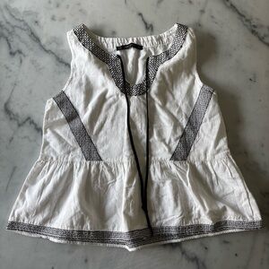 Zara White Linen/Cotton Peplum Sleeveless Top
